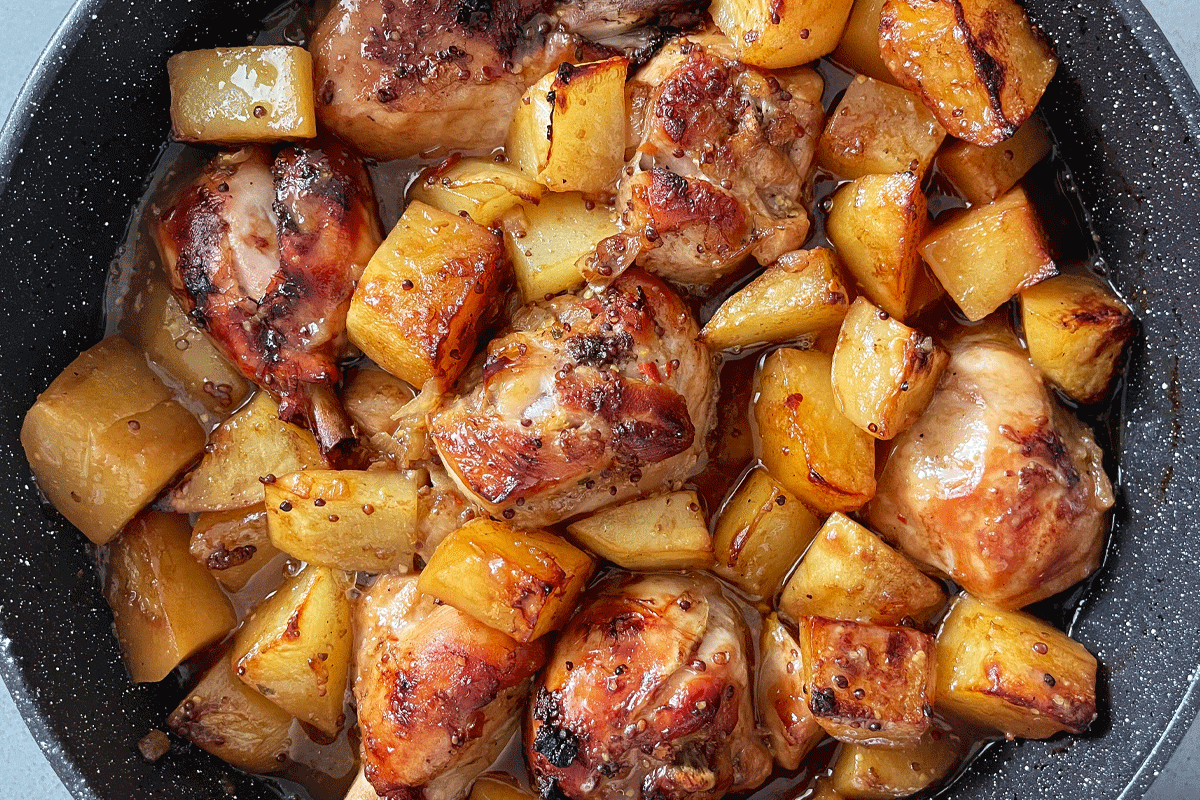 עוף שילדים אוהבים- עוף עם תפוחי אדמה ובטטה בתנור