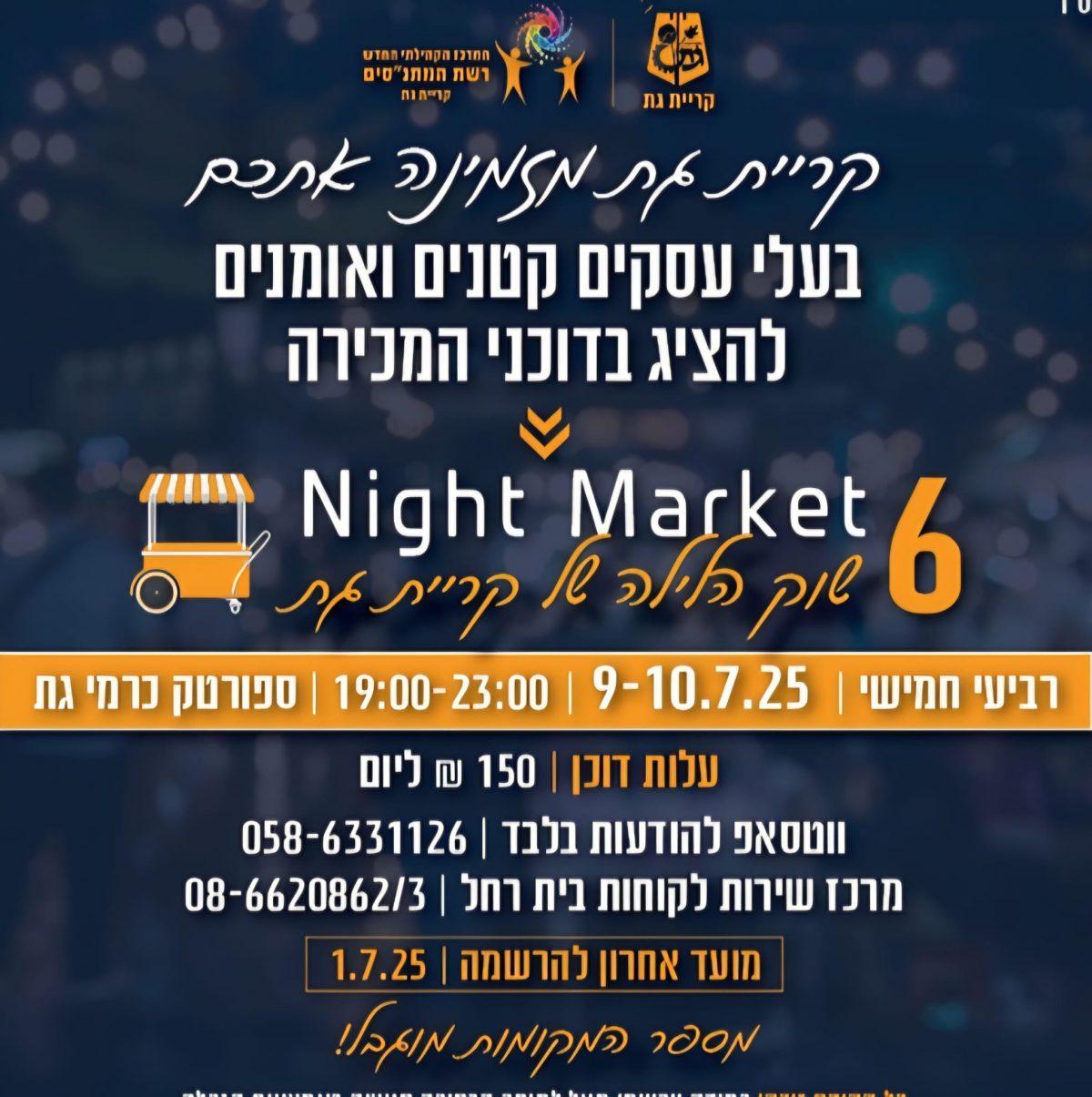 🎨 נייט מרקט בקריית גת יוצא לדרך – והפעם גם אתם יכולים להשתתף! 🛍️🎤